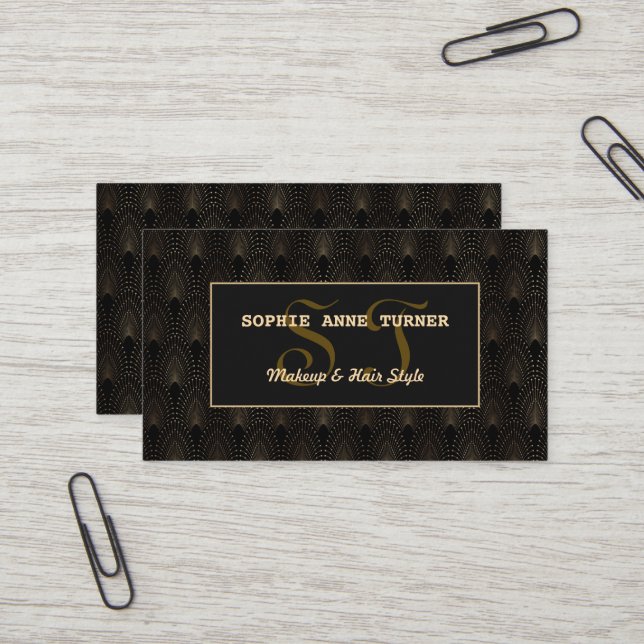 Vintage Art Deco Monogram Makeup Artist Visitenkarte (Vorderseite/Rückseite Beispiel)