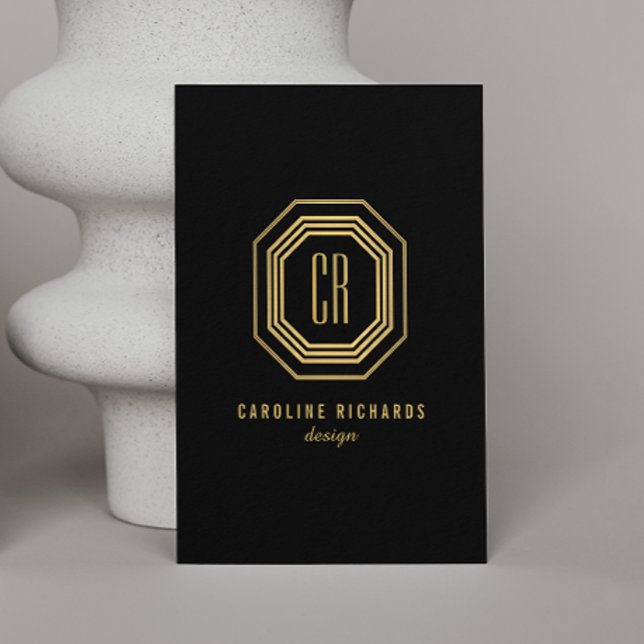 Vintage Art Deco Monogramm Gold/Schwarz Visitenkarte (Von Creator hochgeladen)