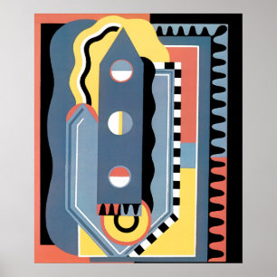 Vintage Art Deco Pochoir Jazz geometrische Muster Poster