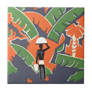 Vintage Art Deco Reise, Einheimischer im afrikanis Fliese