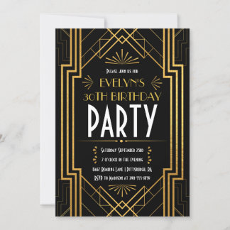 Vintage Art Deco Roaring 20 Jahre Geburtstag Einladung