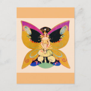 Vintage Art déco Schmetterlingsfee Postkarte