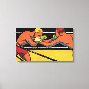 Vintage Art Deco Sport Boxen, Boxer beim Schlagen Leinwanddruck