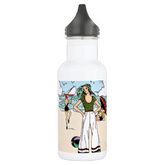 Vintage-Art-Déco-Strandillustration 1920er Küste Edelstahlflasche