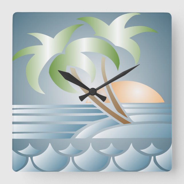 Vintage Art Deco Tropical Beach Wall Uhr (Vorderseite)