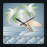 Vintage Art Deco Tropical Beach Wall Uhr<br><div class="desc">Hübsche pastellfarbene Art Déco tropische Strand-Design in Grün, Blau und Pfirsich.</div>