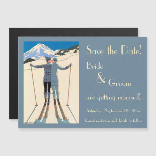 Vintage Art Deco, Verliebte im Schnee - Heiratsant Magneteinladung