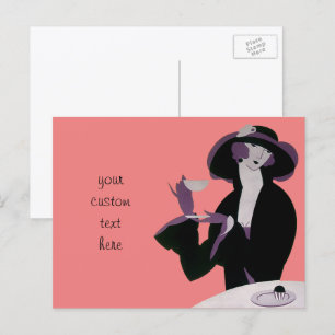 Vintage Art Deco Woman, Afternoon Tea and Cupcake Postkarte