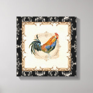 Vintage Art-Franzosen Toile schwarzer n Weiß-Hahn Leinwanddruck