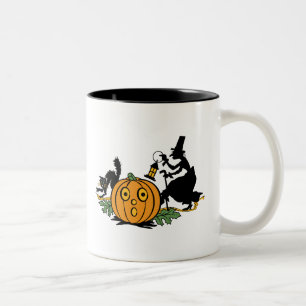 Vintage Art-Hexe-Halloween-Tasse Zweifarbige Tasse