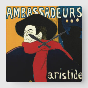 Vintage Art Nouveau Ambassadeurs, Toulouse Lautrec Quadratische Wanduhr