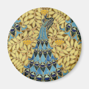 Vintage Art Nouveau Blaues Pfauen-Blumenmuster Magnet