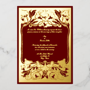 Vintage Art Nouveau Blumenrand Hochzeit Folieneinladung