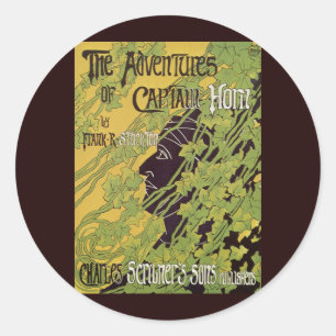 Vintage Art Nouveau Buch, Abenteuer von Kapitän Ho Runder Aufkleber