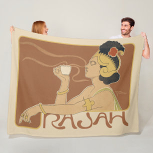 Vintage Art Nouveau Cafe Rajah, Dame mit Kaffee Fleecedecke