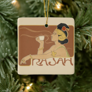 Vintage Art Nouveau Cafe Rajah, Dame mit Kaffee Keramikornament