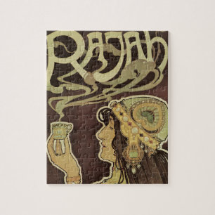 Vintage Art Nouveau Cafe Rajah, Frau mit Kaffee