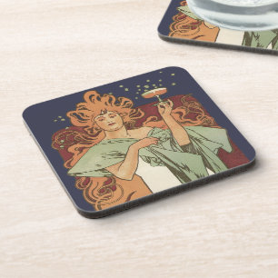 Vintage Art Nouveau, Champagner von Alphonse Mucha Getränkeuntersetzer