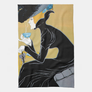 Vintage Art Nouveau, Dame trinkt Marco Polo Tee Geschirrtuch