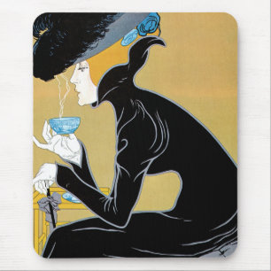Vintage Art Nouveau, Dame trinkt Marco Polo Tee Mousepad
