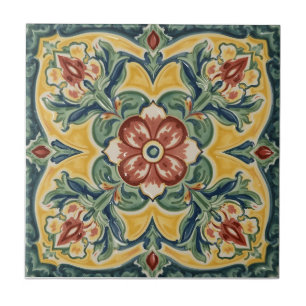 Vintage Art Nouveau Deco Majolika Blumen Craftsman Fliese