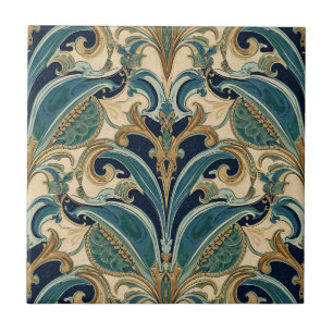 Vintage Art Nouveau Deco Majolika Blumen Handwerks Fliese