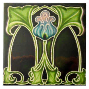 Vintage Art Nouveau Deco Majolika Blumen Kunsthand Fliese