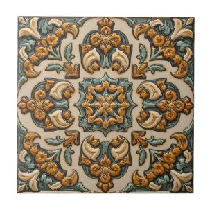 Vintage Art Nouveau Deco Majolika Blumenkunst Hand Fliese