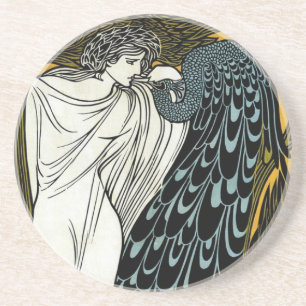 Vintage Art Nouveau Dieser Kuss, Frau mit Pfau Untersetzer