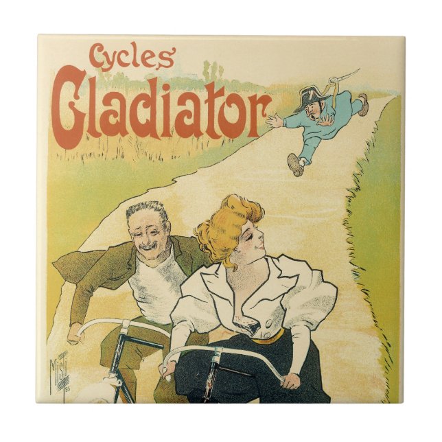 Vintage Art Nouveau, Fahrräder von Gladiator Cycle Fliese (Vorderseite)