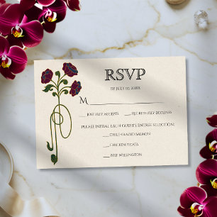 Vintage Art Nouveau Fette Juwel-Ton-Blumen-Mahlzei RSVP Karte