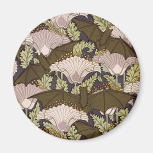 Vintage Art Nouveau Fledermaus und Mohn Blumenmust Magnet