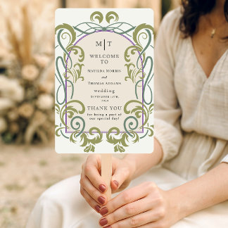 Vintage Art Nouveau Florales Hochzeitsprogramm Fächer