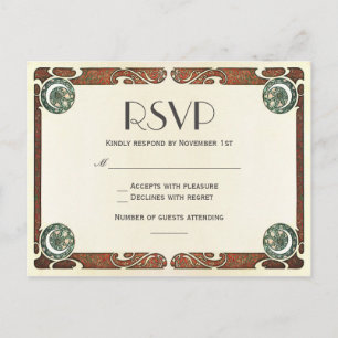 Vintage Art Nouveau Hochzeit-RSVP-Postkarten I Einladungspostkarte