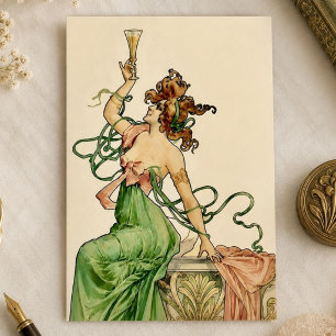 Vintage-Art-Nouveau-Illustration einer Champagner- Feiertagspostkarte
