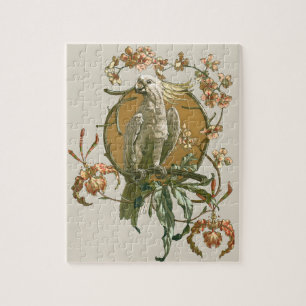 Vintage Art Nouveau, Kakadu-Vogel, Orchideenblüten