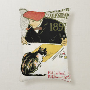 Vintage Art Nouveau, Künstler malt mit Haustierkat Dekokissen