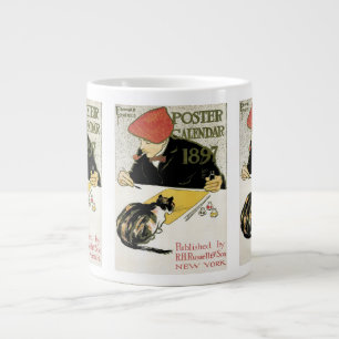 Vintage Art Nouveau, Künstler malt mit Haustierkat Jumbo-Tasse