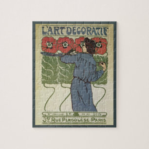 Vintage Art Nouveau, Künstler malt Mohnblumen