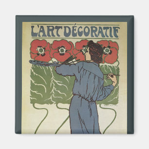Vintage Art Nouveau, Künstler malt Mohnblumen Magnet