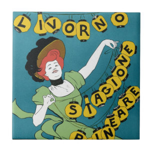 Vintage Art Nouveau, Livorno Senorita beim Tanzen Fliese