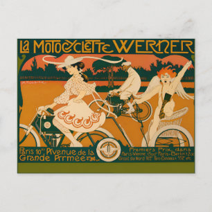 Vintage Art Nouveau Motorradrennenposter Postkarte
