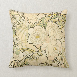Vintage Art Nouveau Mucha Floral Pfingstrosen-Must Kissen