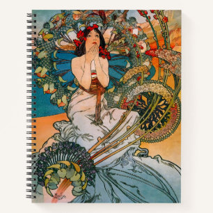 Vintage Art Nouveau Mucha Frau Blumenposter Notizbuch