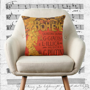 Vintage Art Nouveau Musik, La Boheme Oper, 1896 Kissen