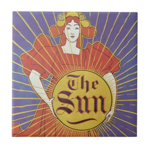 Vintage Art Nouveau, New Yorker Sun-Zeitung Fliese