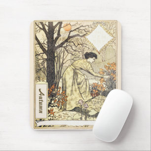 Vintage Art Nouveau November Herbstgarten Frau Mousepad