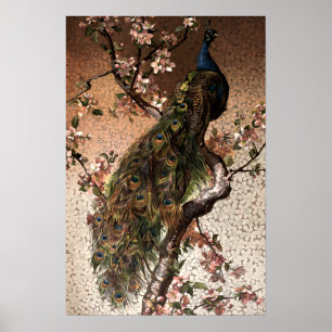 Vintage Art Nouveau Pfau auf blühendem Baum Poster