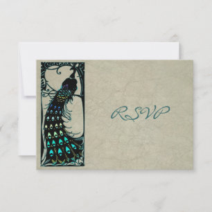 Vintage Art Nouveau Pfau Hochzeit RSVP Karte