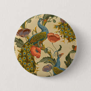 Vintage Art Nouveau Pfau Mohn Blumenmuster Button
